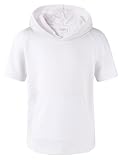 Spring&Gege Leichter Kurzarm-Kapuzenpullover für Jungen, lässig, einfarbig, mit Tasche, Weiss/opulenter Garten, 11-12 Jahre