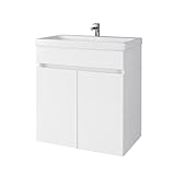Planetmöbel Waschbeckenunterschrank hängend 64cm breit, mit Keramikwaschbecken, 2-teilige Badmöbel Set in Weiß, modernes Design