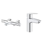 GROHE Precision Feel - Thermostat-Wannenbatterie & QUICKFIX Start - Einhand- Waschtischarmatur (wassersparend, S-Size, inkl. 3-in-1 Montagewerkzeug, schnelle Befestigung), chrom, 31137002