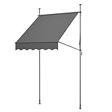 Thanaddo Klemmmarkise mit Handkurbel, 150cm Bereit, manuell höhenverstellbar Balkonmarkise ohne Bohren, UV Schutz Sonnenschutz wasserdicht für Outdoor, Terrasse, Balkon, Garten, Anthrazit