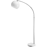 MONZANA® Bogenlampe Marmor 190-210 cm Höhenverstellbar Fußschalter Schwenkbar E27 Edelstahl 40W Wohnzimmer Schlafzimmer Stehlampe Standleuchte Weiß