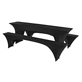 Granbest Stretch Bierzeltgarnitur 50cm oder 70cm Tischbreite Set von 3, Elastisch Biertischhussen, Picknicktisch- und Bankett-Set, Perfekte Passform für Picknicktische & Bänke (220 x 70 cm, Schwarz)