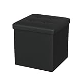 Oak & Tea PU Sitzhocker mit Stauraum, Hocker mit Stauraum, Sitzwürfel Klappbar, Aufbewahrungsbox Hocker, Kleine Sitzbank, Ottomane Sofa Fußhocker, für Wohnzimmer, Schlafzimmer, 30x30x30cm, Schwarz