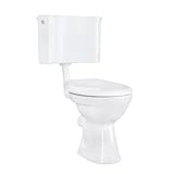 Belvit Stand WC Set Weiß mit waagerechtem Abgang, Softclose WC Sitz und Eck Aufputzspülkasten für Wandanschluss