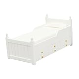 DRESSOOS Miniatur Holzbett Mit Schubladen Für Puppenhaus Detaillierte Gravur Mini Hausmöbel Ideal Als Hausornament Und Zubehör Für Miniaturhäuser