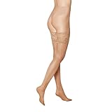 KUNERT Damen Halterlose Strümpfe Satin Look 20 breites Spitzenband 20 DEN tan 1003 L