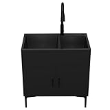 Freistehende Edelstahl Spültisch Waschbecken Outdoor Multifunktions Waschtisch Camping Edelstahlspüle Spülenschrank mit Spüle Küchenspüle mit Unterschrank Außenspüle für Garten Restaurant(Nero,81x43x7