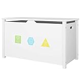Spielzeugtruhe 80 x 39,8 x 46 cm, Spieltruhe mit Sitzfläche und Stauraum, Spielzeugkiste Sitzhocker Sitztruhe Sitzbank Aufbewahrungstruhe weiß