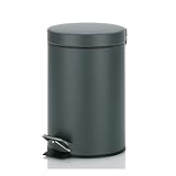 Kela Mülleimer, Metall Tretmülleimer Badezimmer, Badmülleimer mit Inneneimer und Tragehenkel, Monaco, dunkelgrau matt, 3 L, 17 x 17 x 26 cm