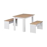 Vicco Eckbankgruppe Sentio, Weiß/Goldkraft Eiche, 112 x 73.6 cm mit 2 Bänken