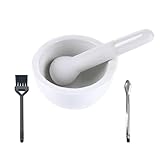 Hibucuo Mörser mit Stößel, kleiner Porzellanmörser Stößel Set Keramik Kleine Kräuterschale Pesto Küche Mörser Perfekt für frisch gemahlene Gewürze, Spülmaschinengeeigne Ø 8cm, Weiß