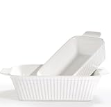 Happy Lemuro Auflaufform 2er Set - für Aufläufe, Tiramisu, Lasagne - Extra Hoch - Lasagneform | Tiramisu Form | Ofenform eckig - Auflaufform Keramik (Auflaufform groß + klein (im Set), weiß)