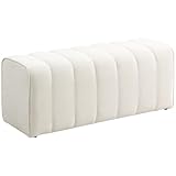 HOMCOM Sitzbank Polsterbank Bettbank mit Leinenoptik, Kanal-Tufting, Flurbank bis 220 kg belastbar für Schlafzimmer, Wohnzimmer, Flur 110 x 40 x 44 cm Cremeweiß