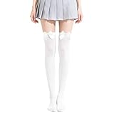 TNSOYCA 1 Paar Overknees Strümpfe mit Schleife Damen,Lange Schleifenstrümpfe,Weiß Socken Weiße Schleife Weiße Kniestrümpfe Thigh Weihnachten Costume Accessoires Highs Kostuem (Weiß)