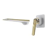 FQYEP Wasserfall Waschtischarmatur Messing Armatur Badezimmer Unterputz Einhebelmischer,Chrom + Gold