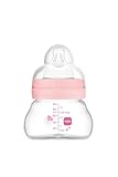 MAM Glasflasche, für Neugeborene, 0 Monate, 90 ml, mit Sauger 0, extra langsamer Fluss aus Silikon, leicht anzunehmen, leicht zu reinigen, Feel Good, Rosa, 1 Stück