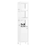 SoBuy Schmaler Hochschrank für Badezimmer, Badezimmerschrank mit verstellbarem Regal, Badezimmermöbel aus Holz Platzsparend und Stabil Weiß 30x144x30 cm BZR187-W