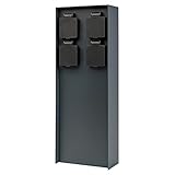 Grafner Edelstahl Design Gartensteckdose mit 4 Steckdosen, IP44, eckig, anthrazit, KEIN ROST – Pulver-Beschichtung, klein und schmal, Energiesäule Mehrfach Metall Außen Steckdose 4-Fach schwarz