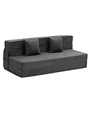VEVOR 3 in 1 Klappsofa faltbares Schlafsofa mit 2 Kissen & waschbarem Bezug, umwandelbarer Schlafsessel aus 25D Memory Foam, Couch für Wohnzimmer Schlafzimmer, Dunkelgrau (Queen / 2060x1545x150mm)