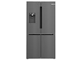 Bosch KFI96AXEA Serie 6, Smarter French Door Kühlschrank, 183 x 90,5 cm, 375 L Kühlen + 199 L Gefrieren, noFrost, Eis- und Wasserspender, VitaFresh XXL 0º, AntiFingerprint, Gebürsteter schwarzer Stahl