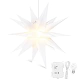 Qijieda 3D Weihnachtsstern Beleuchtet Außen Batterie mit Timer - 58cm led Weihnachtsstern für Fenster, Adventsstern Stern Zum Dekorieren von Innenhof, Balkon Und Garten (58cm, Weiß)