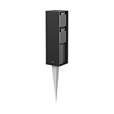ledscom.de Garten-Steckdosen-Säule POKU mit Erdspieß für außen, IP44, 2-Fach, schwarz, eckig, 23cm