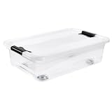 keeeper Aufbewahrungsbox mit Rollen, Deckel und Schiebeverschluss, 59,5 x 39,5 x 18 cm, 28 l, Konrad, Transparent