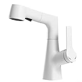 Küchenarmatur, Waschbecken Ausziehbarer Wasserhahn, Porzellan Weiß Einstellbar Teleskop Heiß Kalt für Badezimmer WC Waschtischmischer
