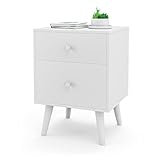 COSTWAY Nachttisch mit 2 Schubladen, Beistelltisch aus Holz, Nachtkommode Boxspringbett, Nachtschrank für Wohnzimmer, Schlafzimmer, 45 x 39,5 x 62 cm, Weiß