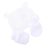 Outanaya Baumwollmütze und Kratzfeste Handschuhe Weiß Leichter Fäustlinge Schutz Atmungsaktiv und Weich Vielseitiger Kopfschutz für Kühle Tage