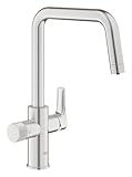 GROHE Blue Pure, Küchenarmatur, mit Filterfunktion (Gefiltertes Wasser: separater Griff, Filter unterhalb Spüle, Wasserhahn 150° schwenkbar, U-Auslauf, ohne Filter), edelstahl, 30583DC0