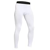HYCOPROT Kompressionshose Herren Schnelltrocknende Laufhose Sport Leggings Atmungsaktiv Funktionsunterhose Tight Hose für Basketball Fitness Joggen (Weiß, M)