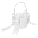 WEKAMOS Hochzeitsblumenkorb Blumenmädchenkorb mit Perlenhenkel Handlicher Aufbewahrungskorb für Blütenblätter und Süßigkeiten Eleganter Korb für Hochzeitsfeier