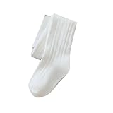 Generisch Baby-Mädchen-Strumpfhose Baumwolle mit Zopfmuster Fußstrumpfhose, Babystrümpfe, Kleinkind-Leggings (White, 5-6 Years)