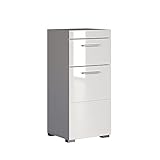trendteam smart living - Amanda - Kommode - Weiß Hochglanz - Standschrank - (BxHxT) 37 x 79 x 31 cm - Badschrank mit 1 Tür und 1 Schublade - silberfarbene Griffe - universal einsetzbar