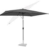 VONROC Sonnenschirm rechteckig 200x300 - Rechteckiger Sonnenschirm für Terasse, Garten, Balkon, Gastro - Knickbar, Kurbel, Wetterfest - Rapallo (Grau)