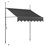 LIFERUN Klemmmarkise | 200 x 120cm Balkonmarkise mit Handkurbel | Sonnenschutz ohne Bohren | einziehbare Markise | UV-beständig | Wasserbeständig | Höhenverstellbar | ohne Bohren | Grau