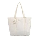 Puffer Einkaufstasche weiche Umhängetasche mit Reißverschlusshandtasche for Frauenreisen (weiß)