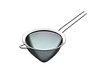 KitchenCraft feinmaschiger Trichtersieb, Edelstahl, Aufhängeloch, langer Griff mit Haken, 15 cm, Silber