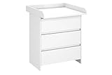 Shefa Kids 820 Wickelkommode Weiß – 3 Schubladen Wickeltisch & Kommode Kinderzimmer, Babyzimmer Komplettset mit abnehmbarem Wickelaufsatz, ergonomische Wickelstation