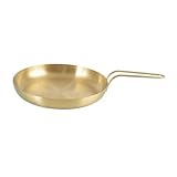 MagiDeal Bratpfanne aus Edelstahl, Kochpfanne mit flachem Boden, kreative Bratpfanne, Grillgeschirr, Grillplatte, koreanische BBQ-Servierplatte, S with Gold Handle