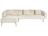 Ecksofa rechtsseitig Retro Stil Samtstoff hellbeige mit Zierkissen Vadso
