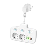 6 in 1 Steckdose mit USB, 2-Fach Doppelstecker für Steckdose Steckdosenleiste mit Schalter, WeißEU-Steckdosenleisten-Wandsteckerverlängerung für Zuhause, Verteilersteckdose mit USB und Schalter