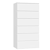 FOREHILL 119cm hoch Kommode weiß mit 6 Schubladen, Sideboard Schubladenschrank für Schlafzimmer Flur Wohnzimmer 60x40x119cm