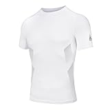 AMZSPORT Herren Kompressionsshirt Funktionsunterwäsche Kurzarm Schnelltrocknendes Funktionsshirt Laufshirt, Weiß, L