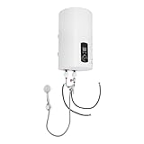 30L Elektrischer Warmwasserspeicher Wandhängender Boiler, Einstellbare Temperatur Elektrospeicher Wasserboiler mit Digitalanzeige, Elektrischer Warmwasserboiler Tank-Wassererhitzer mit Handbrause