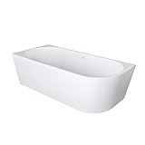 Belvit Halbfreistehende Eckbadewanne 180 x 80 cm links, Acryl Badewanne mit Mittelablauf, vorwandbadewanne raumsparbadewanne badewanne freistehend freistehende wanne badewanne modern, Weiß