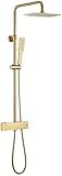 TATITZRO 12 Zoll Duschthermostat-Duscharmatur-Set zur Wandmontage, Duschkombinationsset, gebürstetes Gold, Regenmischer-Kombiset mit Wannenauslauf, Regenduschkopf, Handbrause