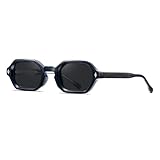 VFDHN Vintage-Sonnenbrille mit kleinem Rahmen, sechseckig, Damen- und Herrenmodell, luxuriös, Punk-Stil, Nieten, Fahrbrille (Blau-Schwarz)