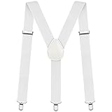 Aomig Hosenträger für Herren, Hosenträger Herren Breit 3,5 cm mit Sehr Starken 3 Metall Clips, Einstellbar und Elastisch Y Form Einheitsgröße Hosenträger für Männer und Damen Arbeitshosen (Weiss)